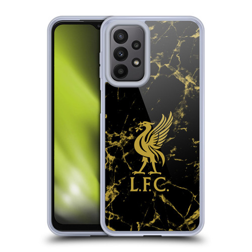 Liverpool Football Club Crest & Liverbird Patterns 1 Black & Gold Marble Soft Gel Case for Samsung Galaxy A23 / 5G (2022)