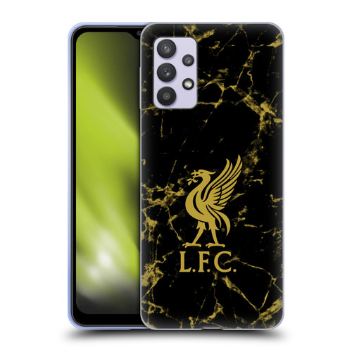 Liverpool Football Club Crest & Liverbird Patterns 1 Black & Gold Marble Soft Gel Case for Samsung Galaxy A32 5G / M32 5G (2021)
