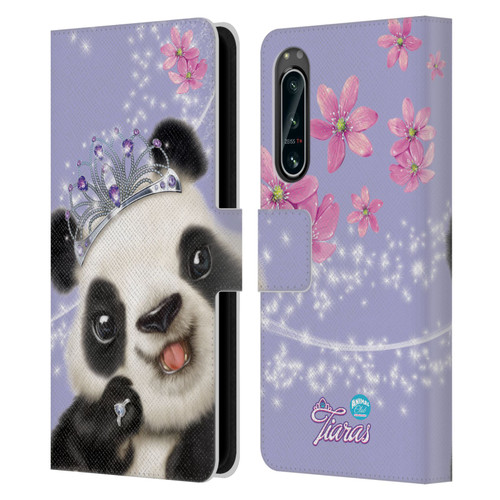 Animal Club International Royal Faces Panda Leather Book Wallet Case Cover For Sony Xperia 5 IV