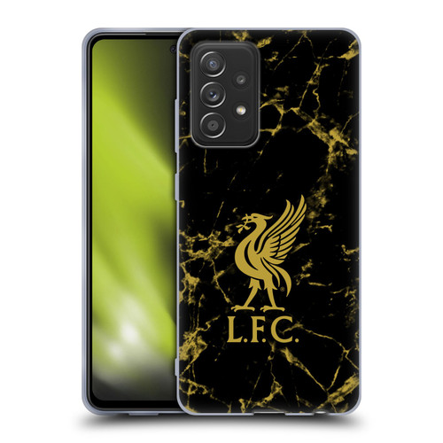 Liverpool Football Club Crest & Liverbird Patterns 1 Black & Gold Marble Soft Gel Case for Samsung Galaxy A52 / A52s / 5G (2021)