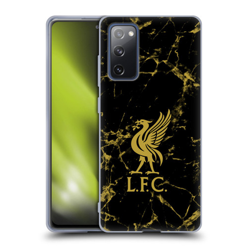 Liverpool Football Club Crest & Liverbird Patterns 1 Black & Gold Marble Soft Gel Case for Samsung Galaxy S20 FE / 5G