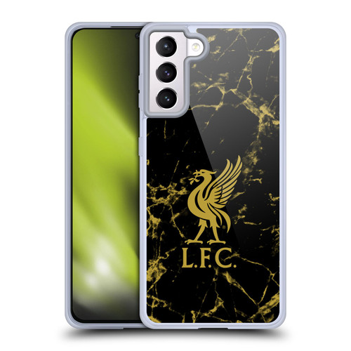 Liverpool Football Club Crest & Liverbird Patterns 1 Black & Gold Marble Soft Gel Case for Samsung Galaxy S21+ 5G