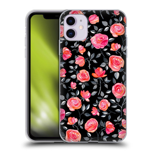Micklyn Le Feuvre Florals Roses on Black Soft Gel Case for Apple iPhone 11