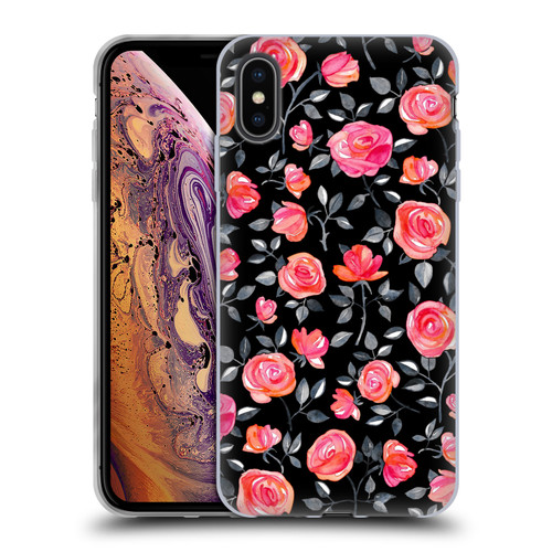 Micklyn Le Feuvre Florals Roses on Black Soft Gel Case for Apple iPhone XS Max