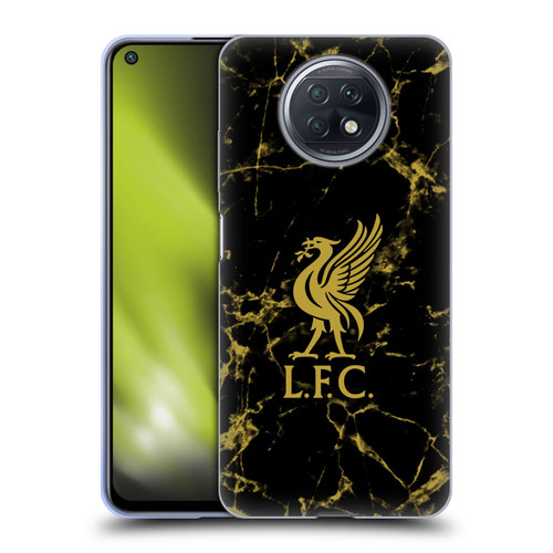 Liverpool Football Club Crest & Liverbird Patterns 1 Black & Gold Marble Soft Gel Case for Xiaomi Redmi Note 9T 5G
