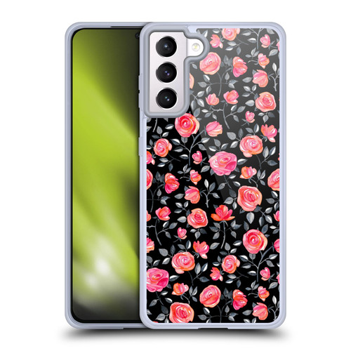 Micklyn Le Feuvre Florals Roses on Black Soft Gel Case for Samsung Galaxy S21+ 5G