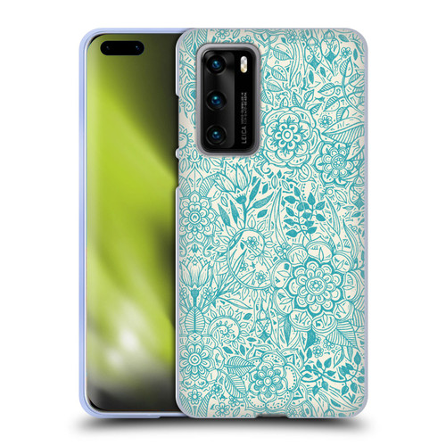 Micklyn Le Feuvre Floral Patterns Teal And Cream Soft Gel Case for Huawei P40 5G