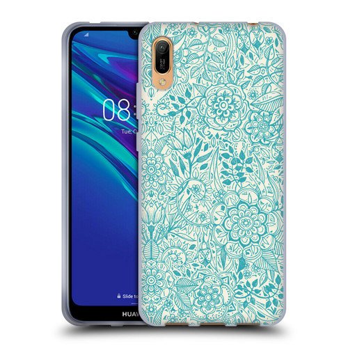 Micklyn Le Feuvre Floral Patterns Teal And Cream Soft Gel Case for Huawei Y6 Pro (2019)