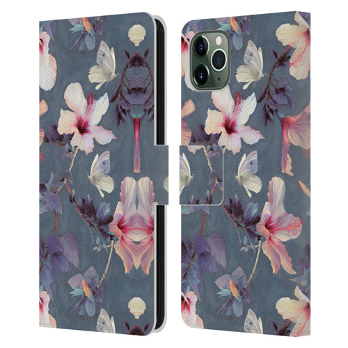 Micklyn Le Feuvre Florals Butterflies and Hibiscus Leather Book Wallet Case Cover For Apple iPhone 11 Pro Max