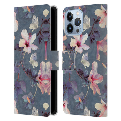 Micklyn Le Feuvre Florals Butterflies and Hibiscus Leather Book Wallet Case Cover For Apple iPhone 13 Pro Max