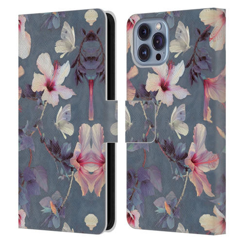 Micklyn Le Feuvre Florals Butterflies and Hibiscus Leather Book Wallet Case Cover For Apple iPhone 14