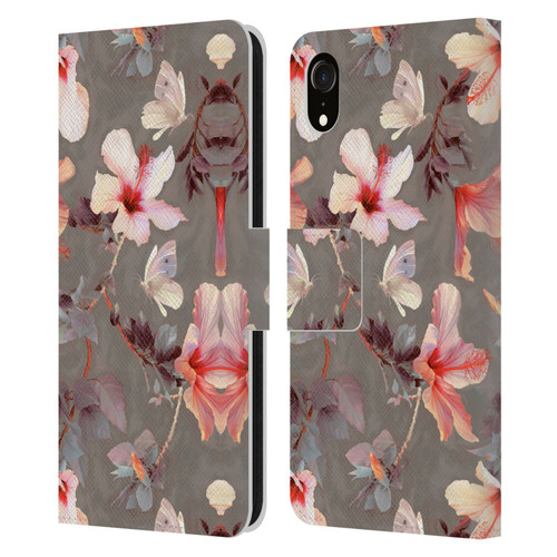 Micklyn Le Feuvre Florals Coral Hibiscus Leather Book Wallet Case Cover For Apple iPhone XR
