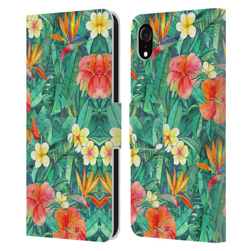 Micklyn Le Feuvre Florals Classic Tropical Garden Leather Book Wallet Case Cover For Apple iPhone XR