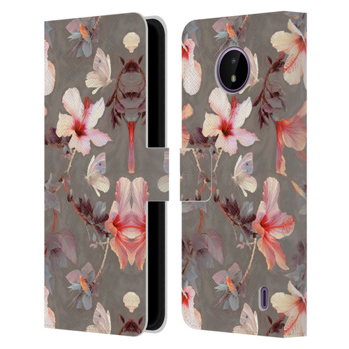 Micklyn Le Feuvre Florals Coral Hibiscus Leather Book Wallet Case Cover For Nokia C10 / C20