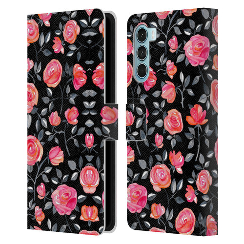 Micklyn Le Feuvre Florals Roses on Black Leather Book Wallet Case Cover For Motorola Edge S30 / Moto G200 5G