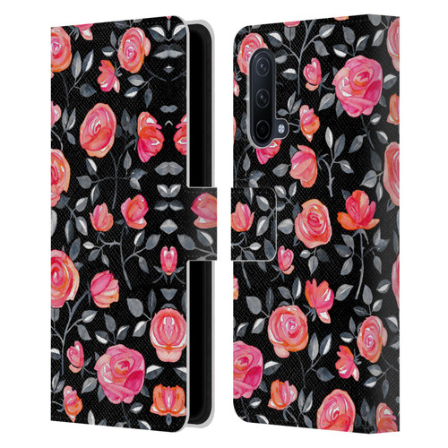 Micklyn Le Feuvre Florals Roses on Black Leather Book Wallet Case Cover For OnePlus Nord CE 5G
