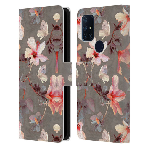 Micklyn Le Feuvre Florals Coral Hibiscus Leather Book Wallet Case Cover For OnePlus Nord N10 5G