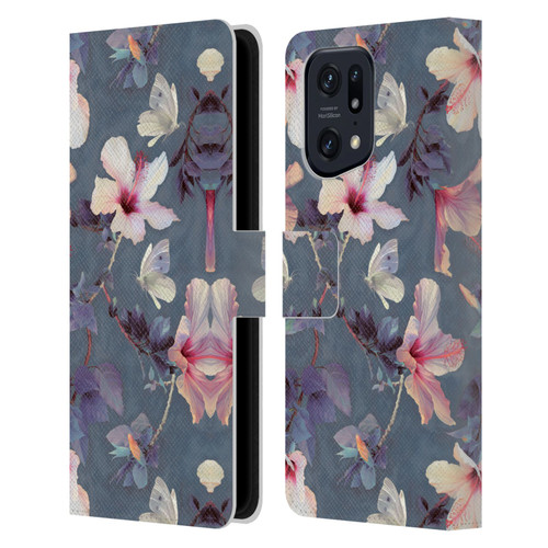 Micklyn Le Feuvre Florals Butterflies and Hibiscus Leather Book Wallet Case Cover For OPPO Find X5 Pro