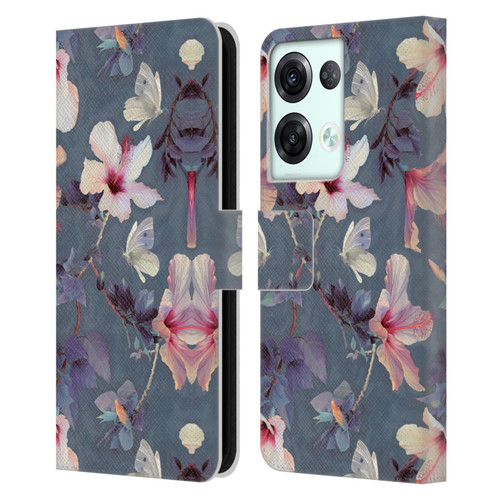 Micklyn Le Feuvre Florals Butterflies and Hibiscus Leather Book Wallet Case Cover For OPPO Reno8 Pro