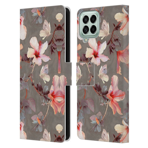 Micklyn Le Feuvre Florals Coral Hibiscus Leather Book Wallet Case Cover For Samsung Galaxy M33 (2022)