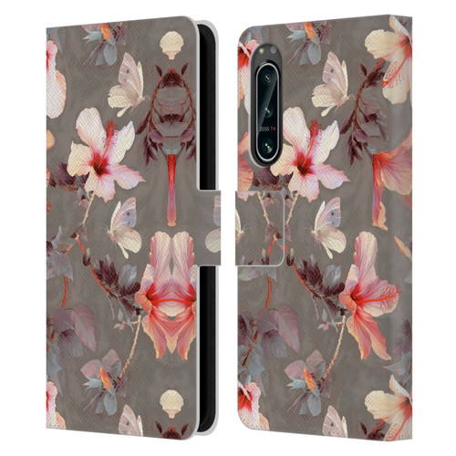 Micklyn Le Feuvre Florals Coral Hibiscus Leather Book Wallet Case Cover For Sony Xperia 5 IV