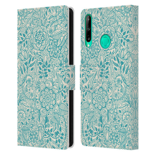 Micklyn Le Feuvre Floral Patterns Teal And Cream Leather Book Wallet Case Cover For Huawei P40 lite E