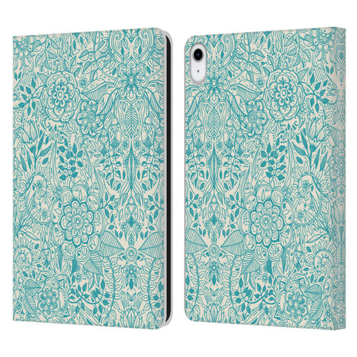 Micklyn Le Feuvre Floral Patterns Teal And Cream Leather Book Wallet Case Cover For Apple iPad 10.9 (2022)