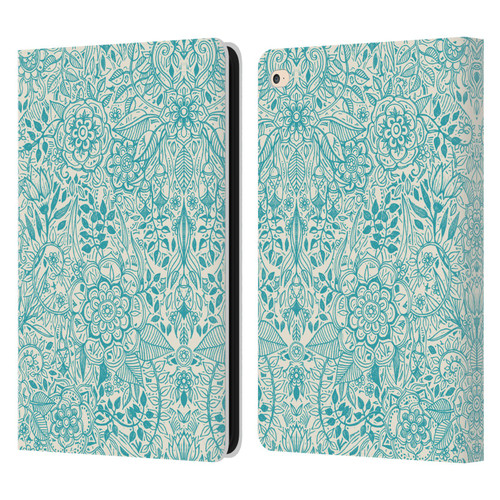 Micklyn Le Feuvre Floral Patterns Teal And Cream Leather Book Wallet Case Cover For Apple iPad Air 2 (2014)