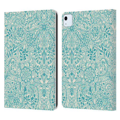 Micklyn Le Feuvre Floral Patterns Teal And Cream Leather Book Wallet Case Cover For Apple iPad Air 2020 / 2022