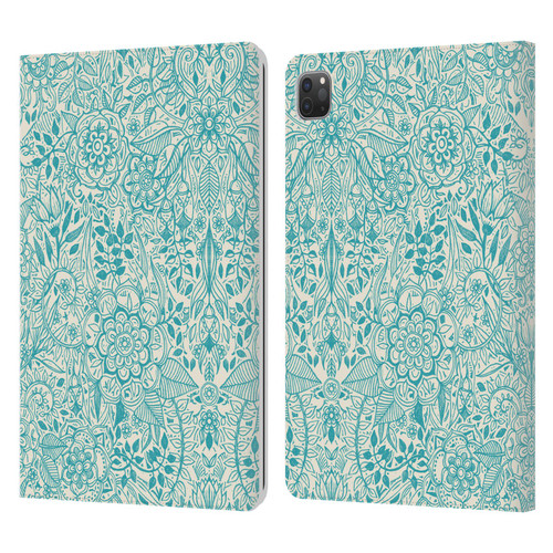 Micklyn Le Feuvre Floral Patterns Teal And Cream Leather Book Wallet Case Cover For Apple iPad Pro 11 2020 / 2021 / 2022