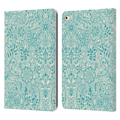Micklyn Le Feuvre Floral Patterns Teal And Cream Leather Book Wallet Case Cover For Apple iPad 9.7 2017 / iPad 9.7 2018