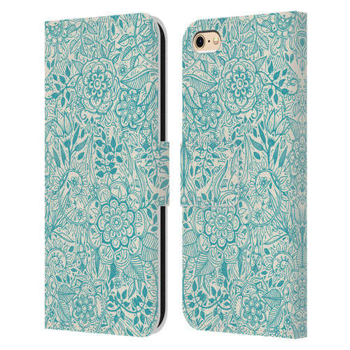 Micklyn Le Feuvre Floral Patterns Teal And Cream Leather Book Wallet Case Cover For Apple iPhone 6 / iPhone 6s