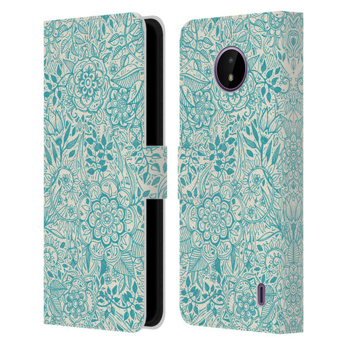 Micklyn Le Feuvre Floral Patterns Teal And Cream Leather Book Wallet Case Cover For Nokia C10 / C20