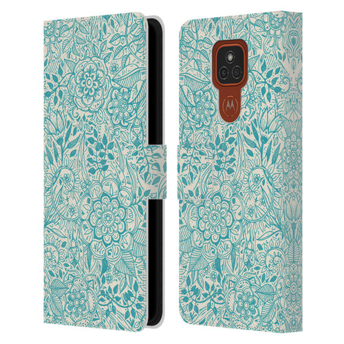 Micklyn Le Feuvre Floral Patterns Teal And Cream Leather Book Wallet Case Cover For Motorola Moto E7 Plus