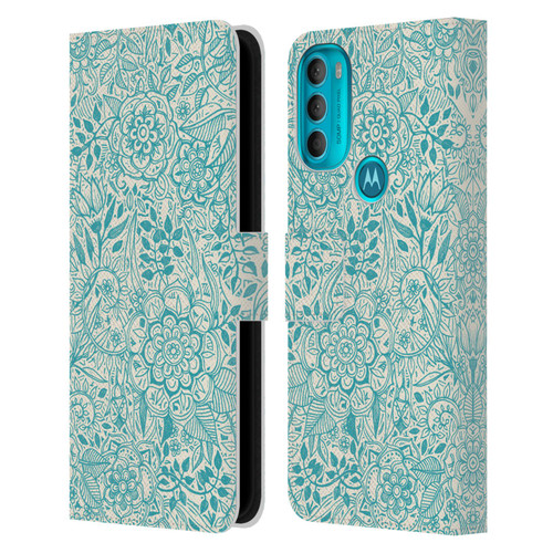 Micklyn Le Feuvre Floral Patterns Teal And Cream Leather Book Wallet Case Cover For Motorola Moto G71 5G