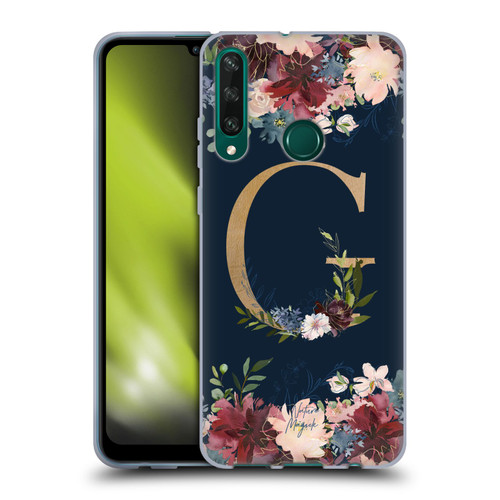 Nature Magick Floral Monogram Gold Navy Letter G Soft Gel Case for Huawei Y6p