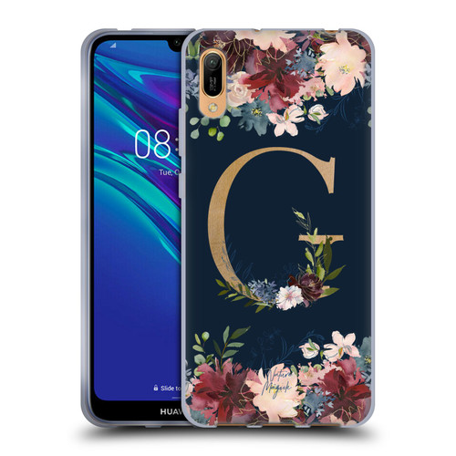 Nature Magick Floral Monogram Gold Navy Letter G Soft Gel Case for Huawei Y6 Pro (2019)