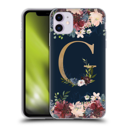 Nature Magick Floral Monogram Gold Navy Letter G Soft Gel Case for Apple iPhone 11