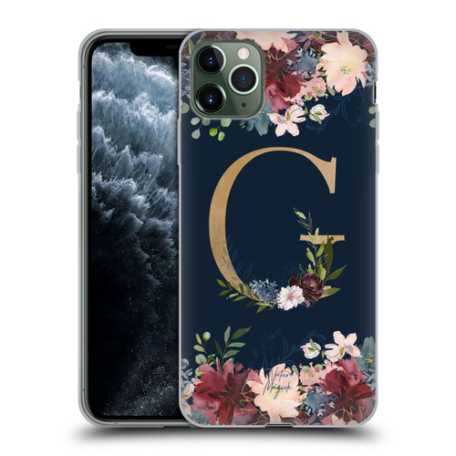 Nature Magick Floral Monogram Gold Navy Letter G Soft Gel Case for Apple iPhone 11 Pro Max