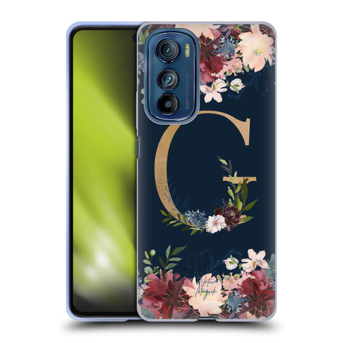 Nature Magick Floral Monogram Gold Navy Letter G Soft Gel Case for Motorola Edge 30