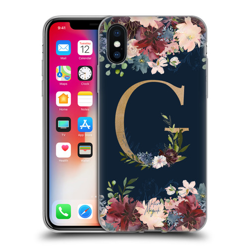 Nature Magick Floral Monogram Gold Navy Letter G Soft Gel Case for Apple iPhone X / iPhone XS