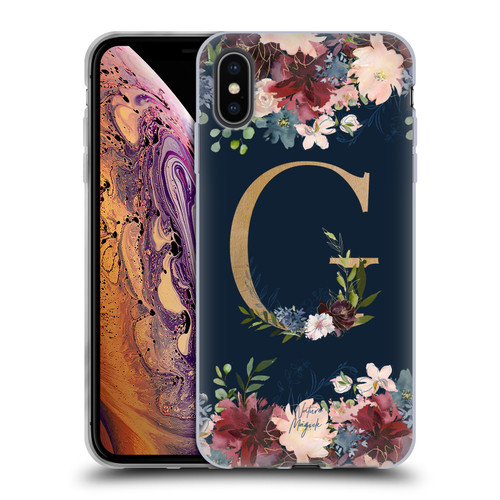 Nature Magick Floral Monogram Gold Navy Letter G Soft Gel Case for Apple iPhone XS Max