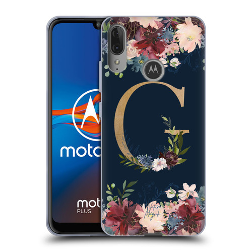 Nature Magick Floral Monogram Gold Navy Letter G Soft Gel Case for Motorola Moto E6 Plus