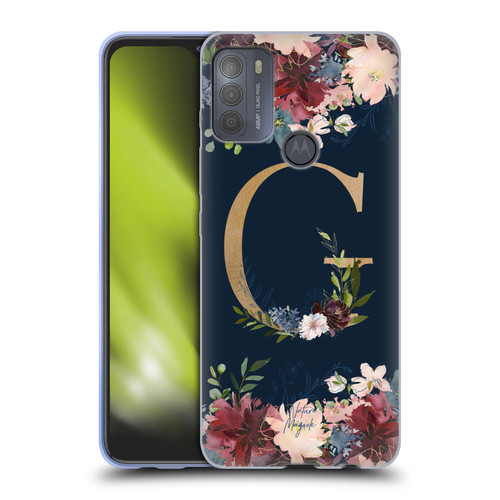 Nature Magick Floral Monogram Gold Navy Letter G Soft Gel Case for Motorola Moto G50