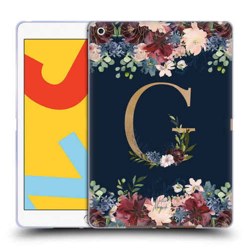 Nature Magick Floral Monogram Gold Navy Letter G Soft Gel Case for Apple iPad 10.2 2019/2020/2021