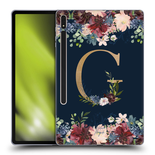 Nature Magick Floral Monogram Gold Navy Letter G Soft Gel Case for Samsung Galaxy Tab S8 Plus