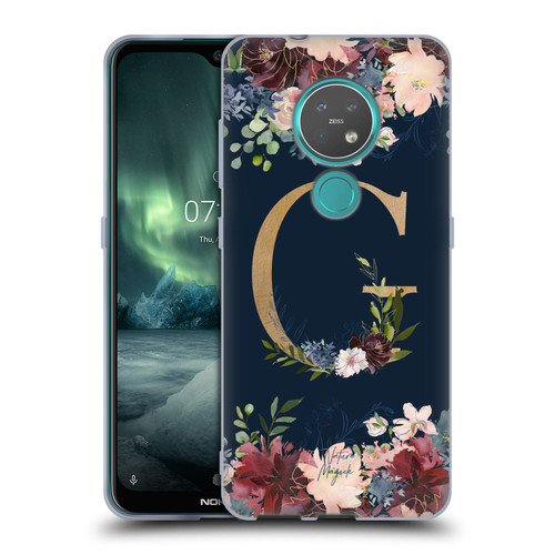 Nature Magick Floral Monogram Gold Navy Letter G Soft Gel Case for Nokia 6.2 / 7.2