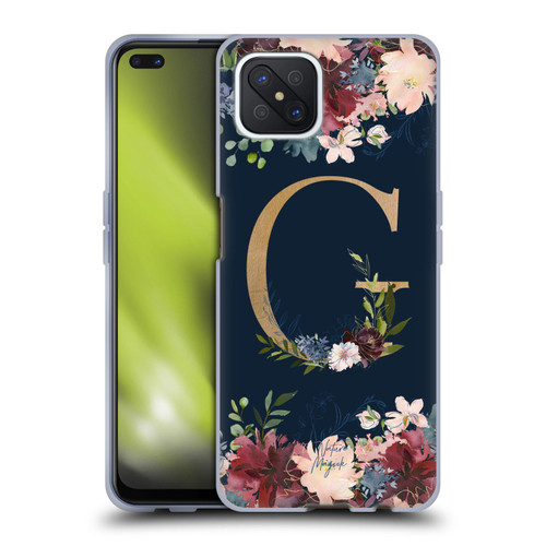 Nature Magick Floral Monogram Gold Navy Letter G Soft Gel Case for OPPO Reno4 Z 5G