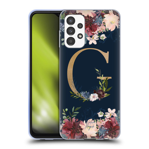 Nature Magick Floral Monogram Gold Navy Letter G Soft Gel Case for Samsung Galaxy A13 (2022)