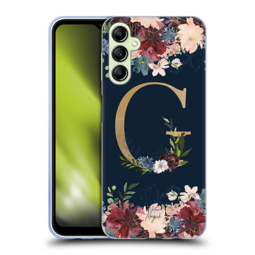Nature Magick Floral Monogram Gold Navy Letter G Soft Gel Case for Samsung Galaxy A14 5G